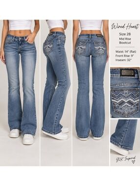 Wired Heart Jeans Size 28 Mid Rise Y2K Embroidered Bootcut Denim